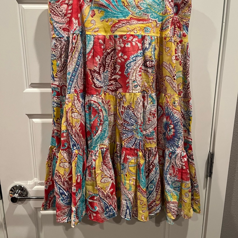 Linen Ralph Lauren Red and Yellow Tiered Midi Skirt